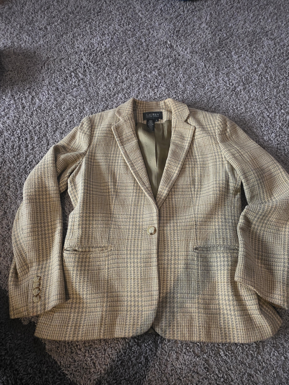 Lauren Ralph Lauren Tan Plaid Wool Blend Blazer